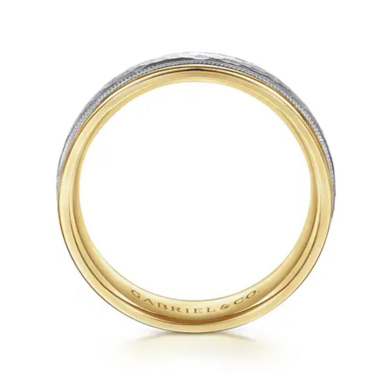 14K Two-Tone Gold 6mm – Hammered Finish Milgrain Men’s Wedding Band Gabriel 16
