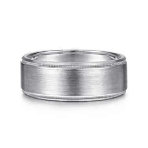 14K Two-Tone Gold 8mm – Satin Finish Milgrain Beveled Men’s Wedding Band Gabriel 22