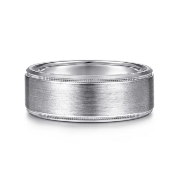 14K Two-Tone Gold 8mm - Satin Finish Milgrain Beveled Men's Wedding Band - Image 9