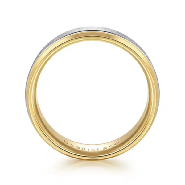 14K Two-Tone Gold 7mm - Diamond Scratch Beveled Men's Wedding Band - Image 7