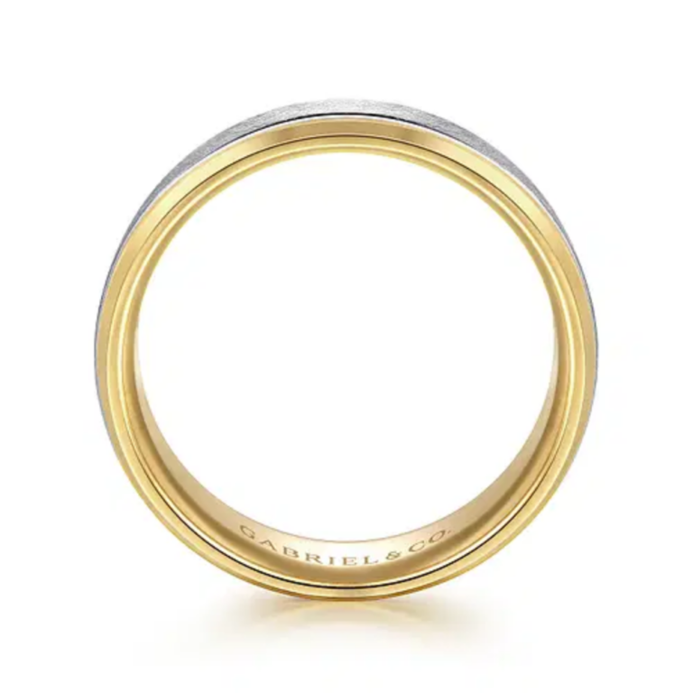 14K Two-Tone Gold 7mm – Diamond Scratch Beveled Men’s Wedding Band Gabriel 20