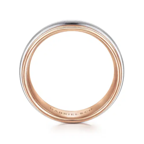14K Two-Tone Gold 8mm - Satin Finish Grooved Men's Wedding Band - Image 7