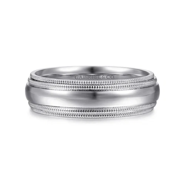 14K Two-Tone Gold 6mm - Double-Milgrain Men's Wedding Band - Image 5