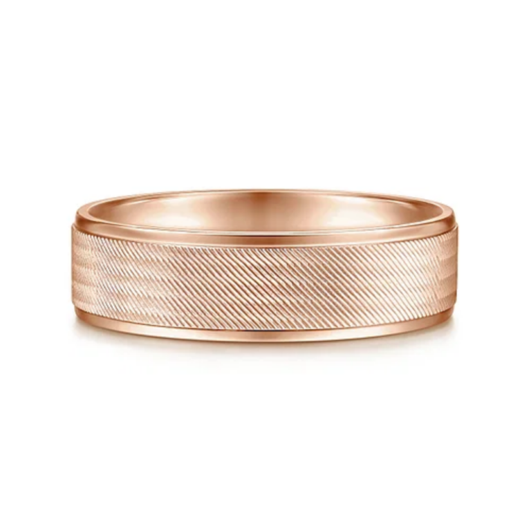14K Gold 6mm – Diagonal Brushed Finish Men’s Wedding Band Gabriel 22