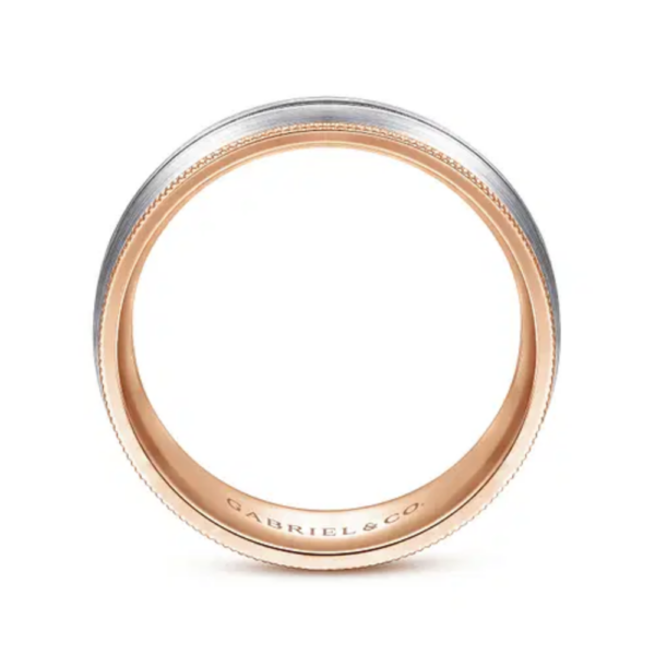 14K Two-Tone Gold 8mm - Grooved Center Milgrain Men's Wedding Band - Image 7