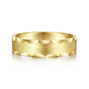 14K Gold 6mm - Satin Grooved Edge Men's Wedding Band