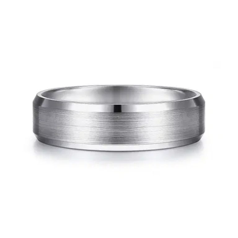 14K Gold 6mm – Satin Finish Beveled Edge Men’s Wedding Band Gabriel 23