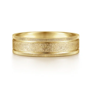 14K Gold 6mm – Sandblast Vertical Etching Men’s Wedding Band Gabriel 18