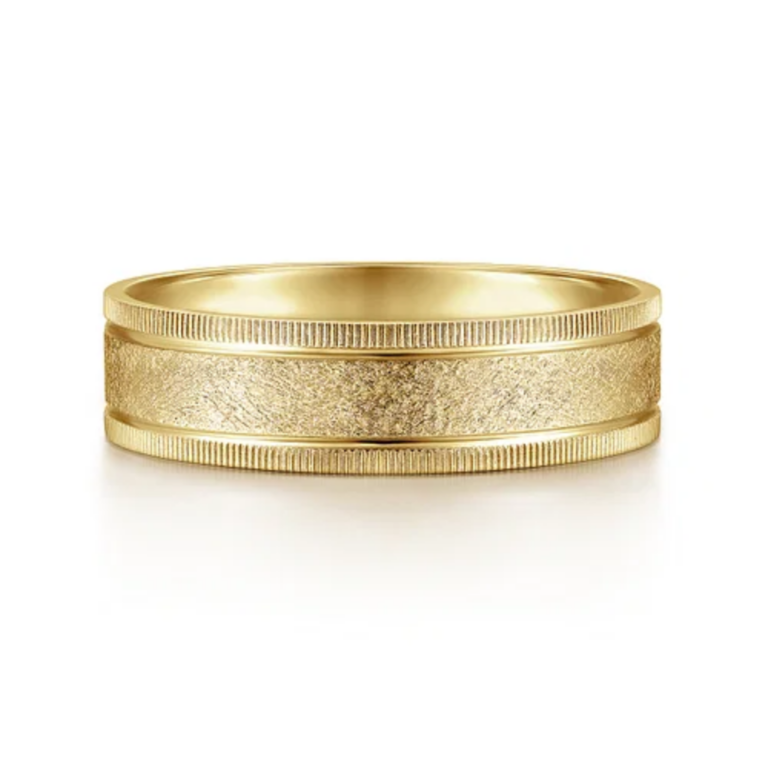 14K Gold 6mm – Sandblast Vertical Etching Men’s Wedding Band Gabriel 18