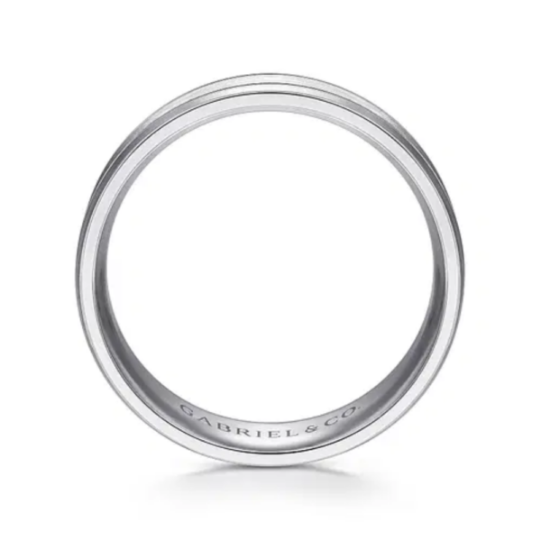 14K Gold 6mm - Satin Finish Milgrain Accent Men's Wedding Band - Image 3