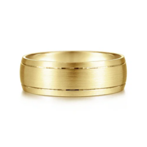 14K Gold 7mm – Satin Finish Grooved Accents Men’s Wedding Band Gabriel 22