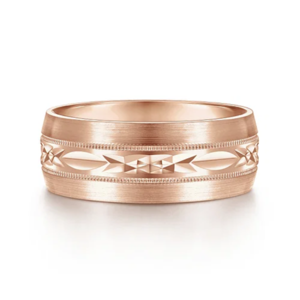 14K Gold 8mm - Diamond Cut Center Men's Wedding Band - Image 9