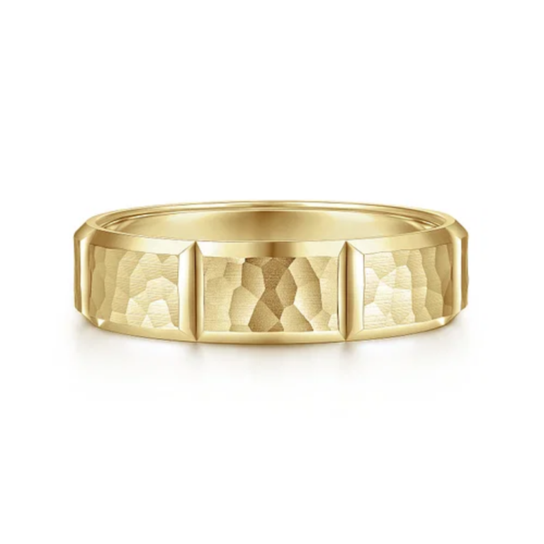 14K Gold 6mm – Hammered Station Men’s Wedding Band Gabriel 22