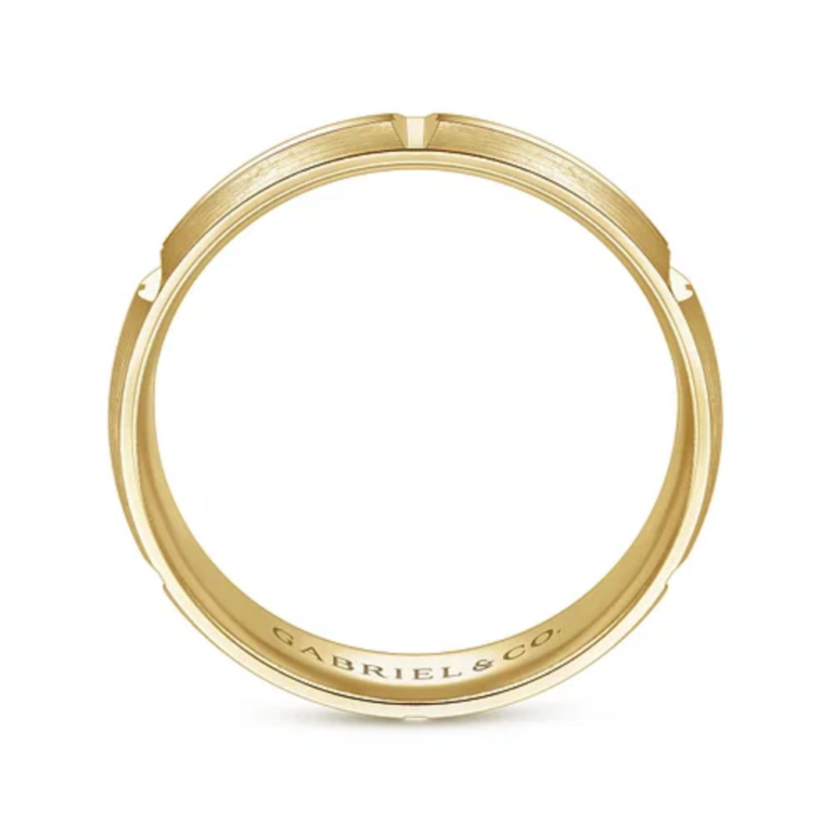 14K Gold 6mm – Satin Carved Station Men’s Wedding Band Gabriel 19