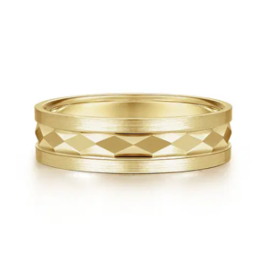 14K Gold 6mm - Satin Diamond Cut Men's Wedding Band