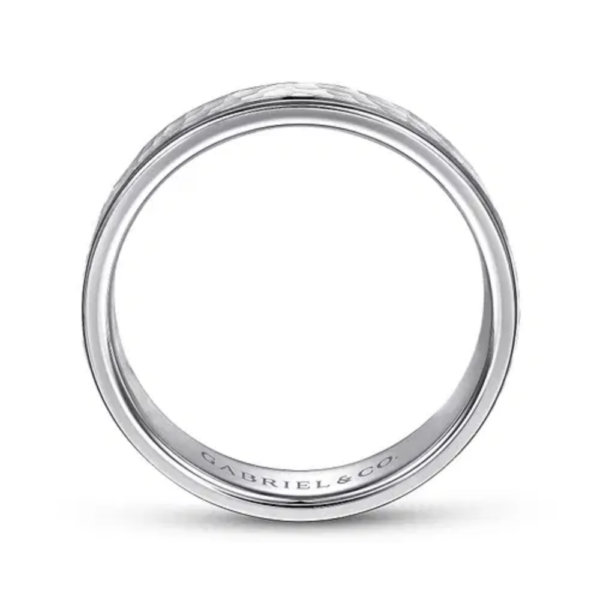 14K Gold 6mm - Flat Hammered Finish Men's Wedding Band - Image 3