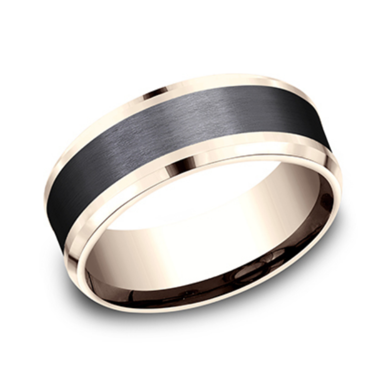 14K Gold and Black Titanium 8mm – Satin Men’s Wedding Band Benchmark 18