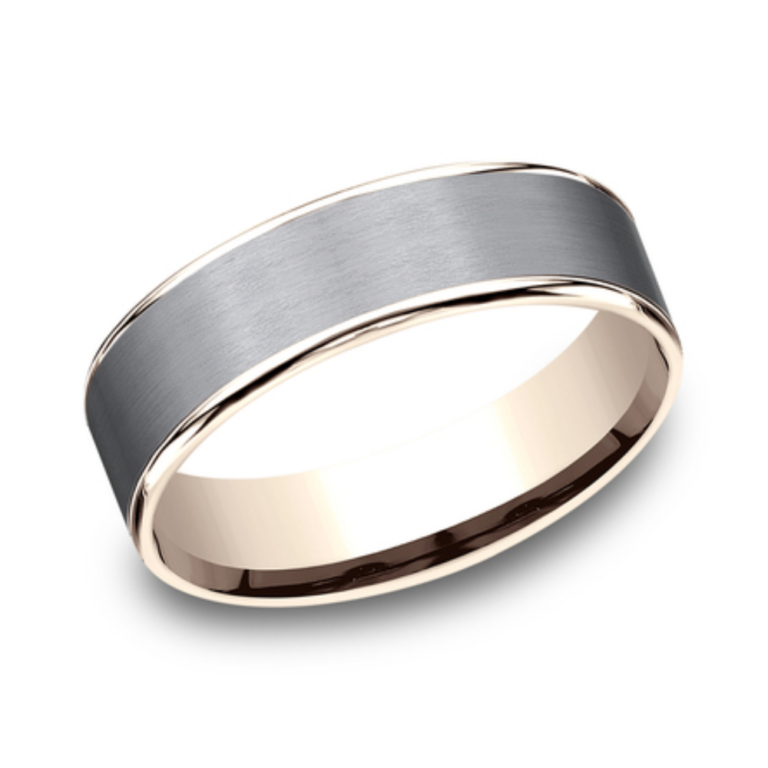 14K Gold and Tantalum 6.5mm – Satin Men’s Wedding Band Ammara Stone 38