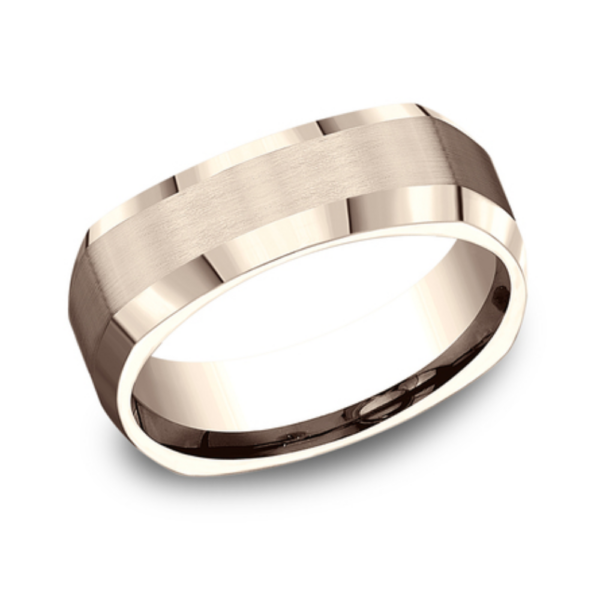 14K Gold 7mm - Four-Sided Satin Men's Wedding Band - Image 5