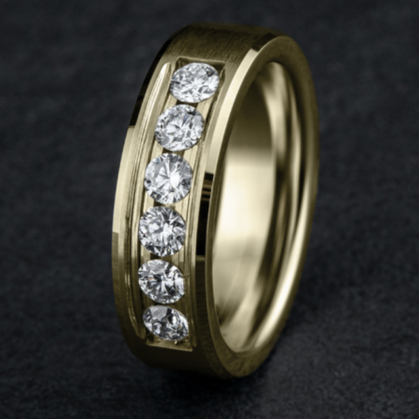 14K Gold Channel Set Diamond Men's Wedding Band - Image 6