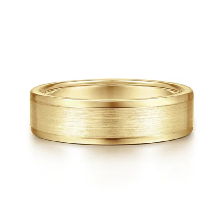 14K Gold 6mm – Satin Finish Polished Edges Men’s Wedding Band Gabriel 18