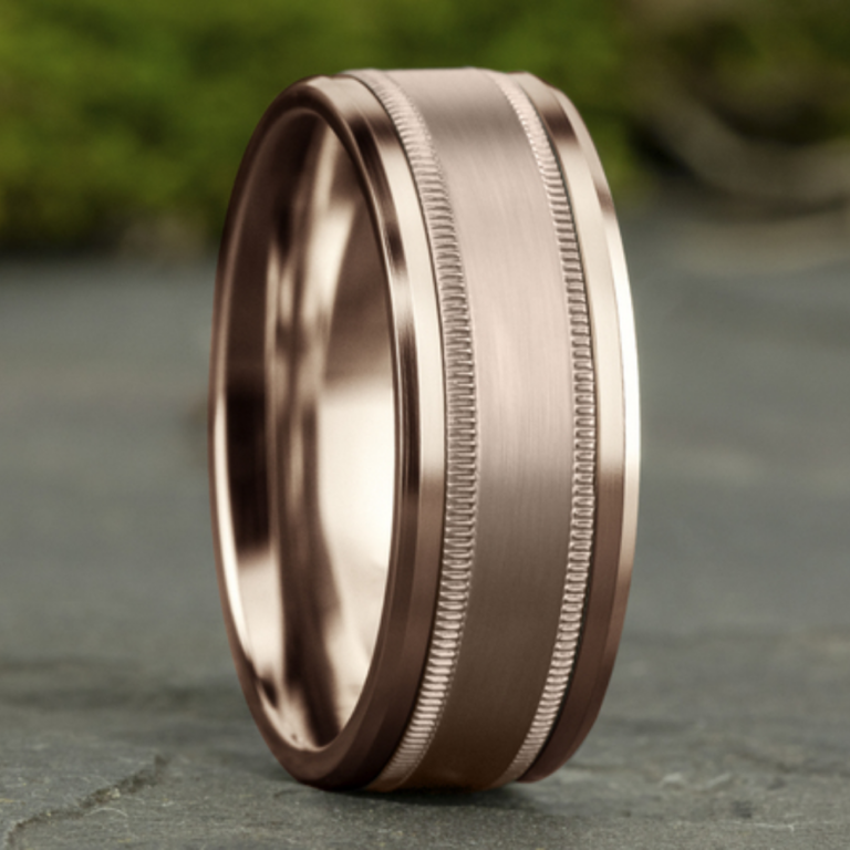 14K Gold 8mm – Satin Milgrain Men’s Wedding Band Benchmark 60