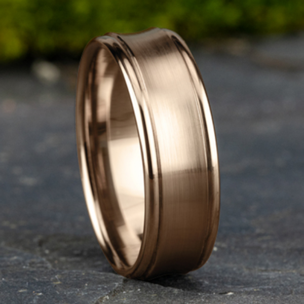 14K Gold 7.5mm - Satin Concave Men's Wedding Band - Image 6