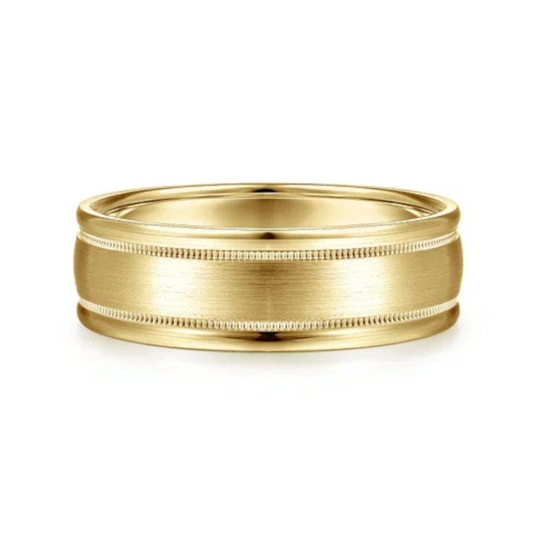14K Gold 7mm – Satin Finish Milgrain Channels Men’s Wedding Band Gabriel 18