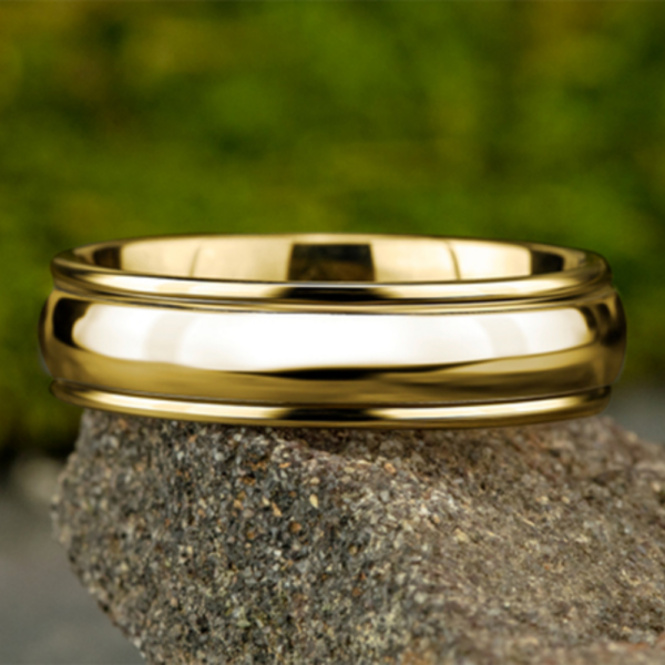 14K Gold 6.5mm - Rounded Polished Men's Wedding Band - Image 6