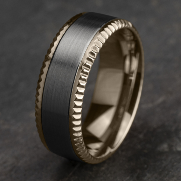 14K Gold and Tantalum 8mm - Coined Men's Wedding Band - Image 9