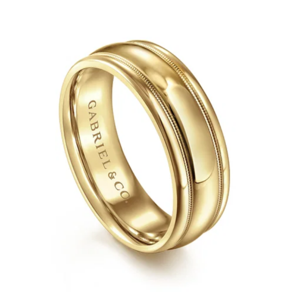14K Gold 7mm - High Polish Milgrain Channel Men's Wedding Band - Image 10