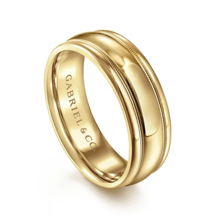 14K Gold 7mm – High Polish Milgrain Channel Men’s Wedding Band Gabriel 23