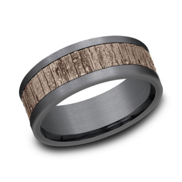 14K Gold and Tantalum 8mm - Wood Split Men's Wedding Band - Image 10
