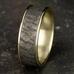 14K Gold and Tantalum 7.5mm – Rock Men’s Wedding Band Ammara Stone 13