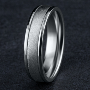 14K Two-Tone Gold 6mm – Diagonal Satin Men’s Wedding Band Benchmark 23