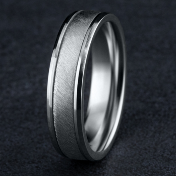 14K Two-Tone Gold 6mm - Diagonal Satin Men's Wedding Band - Image 11