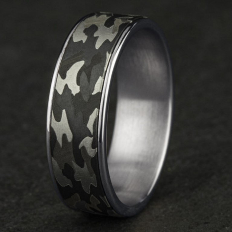 14K Gold and Tantalum 7.5mm – Camo Men’s Wedding Band Ammara Stone 19