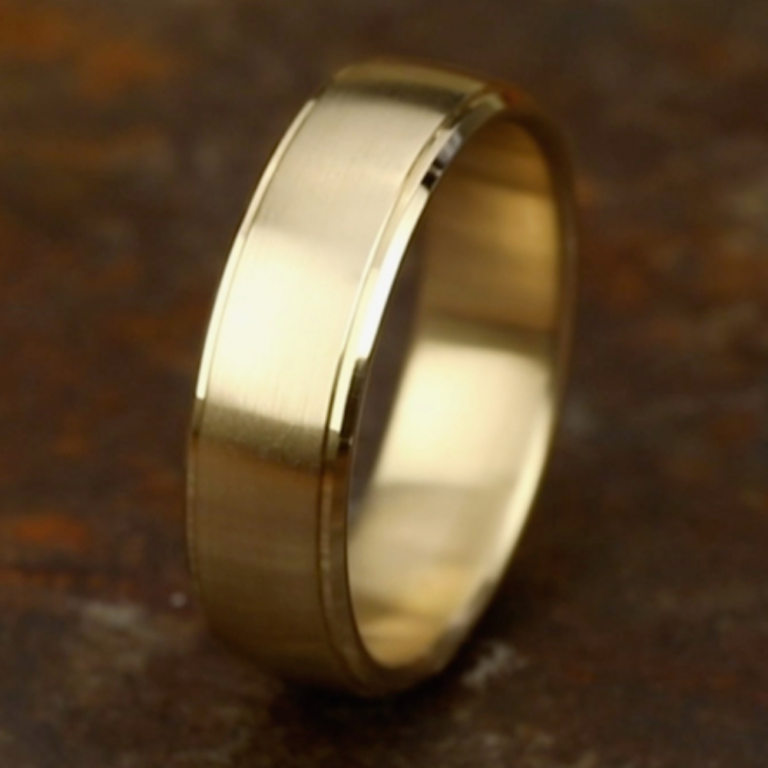 14K Gold 6.5mm – Satin Dropped Men’s Wedding Band Benchmark 23