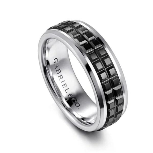 14K Gold and Black Ceramic 7mm - Men's Wedding Band - Image 2