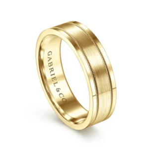 14K Gold 6mm – Satin Finish Milgrain Channels Men’s Wedding Band Gabriel 19