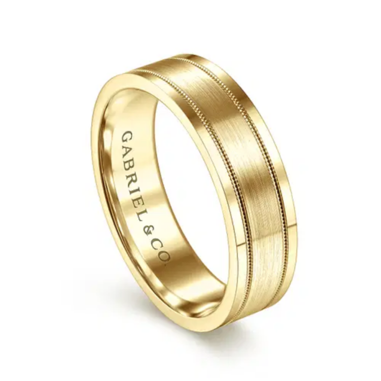 14K Gold 6mm – Satin Finish Milgrain Channels Men’s Wedding Band Gabriel 19
