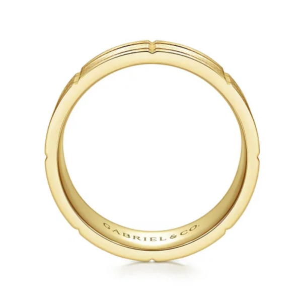 14K Gold 8mm - Satin Checkered Pattern Men's Wedding Band - Image 11
