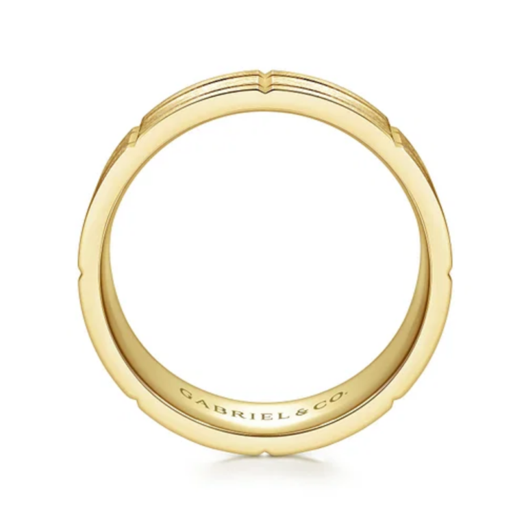 14K Gold 8mm – Satin Checkered Pattern Men’s Wedding Band Gabriel 24