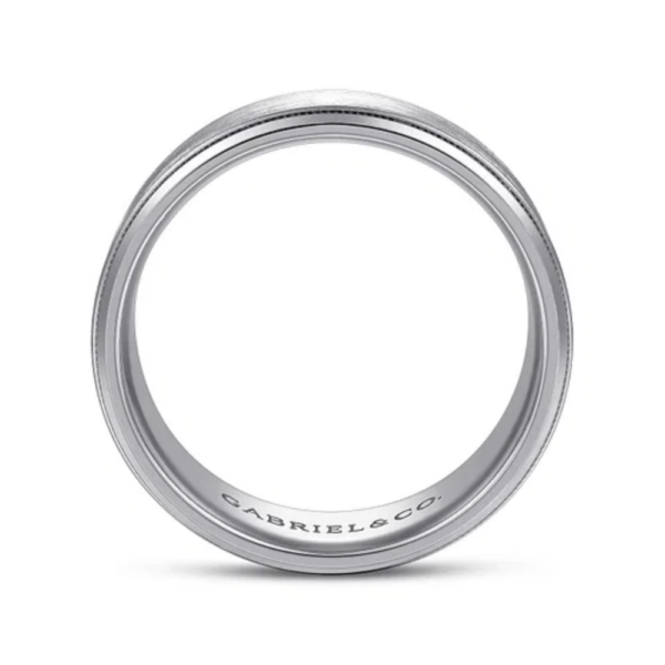 14K Two-Tone Gold 8mm - Satin Finish Milgrain Beveled Men's Wedding Band - Image 11