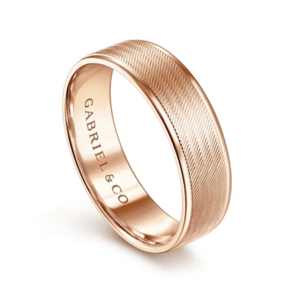 14K Gold 6mm - Diagonal Brushed Finish Men's Wedding Band - Image 10