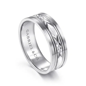 14K Gold 7mm - Satin Finish Diamond Cut Men's Wedding Band