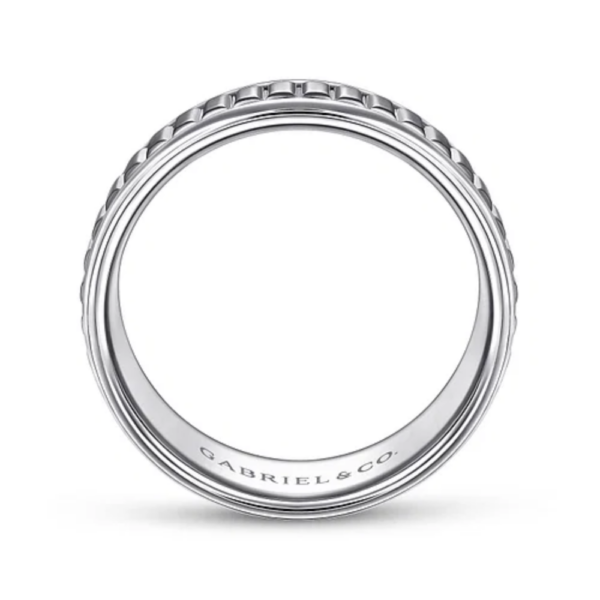 14K Two-Tone Gold 8mm - Carved High Polish Men's Wedding Band - Image 11