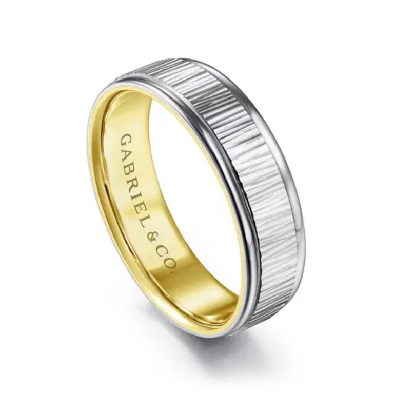 14K Two-Tone Gold 6mm – Vertical Etching Men’s Wedding Band Gabriel 15