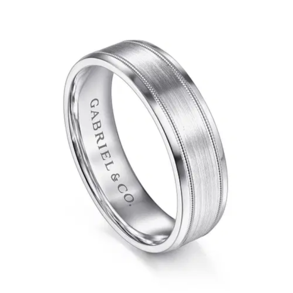14K Gold 6mm - Satin Finish Milgrain Accent Men's Wedding Band - Image 2