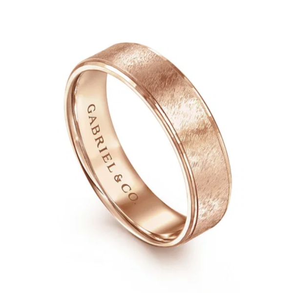 14K Gold 6mm - Horizontal Brush Finish Men's Wedding Band - Image 10